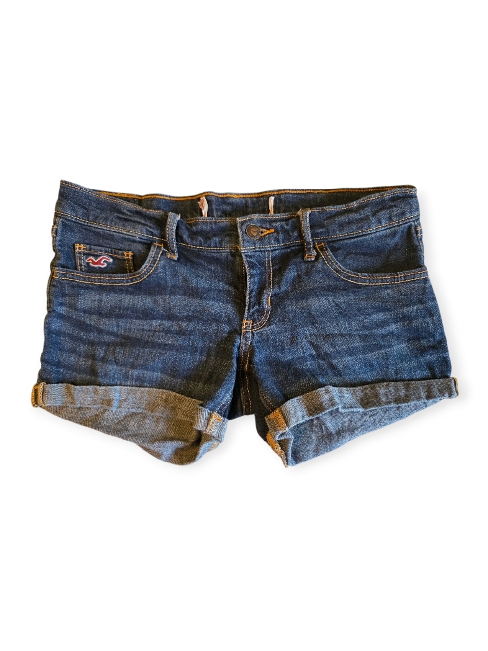 Hollister Dark Blue Denim Roll-Cuff Women's Shorts